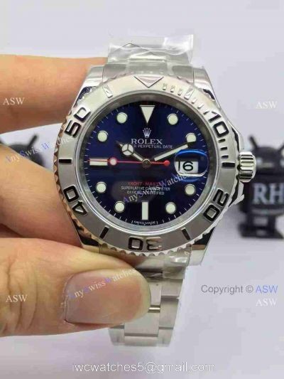 Swiss Grade Replica Rolex Yachtmaster Stainless Steel Blue Face Red Hand Watch 1