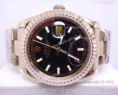 Replica Gold Rolex Datejust Black Dial Men Watch 1