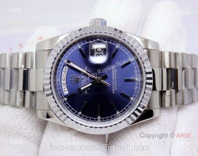 Rolex Day-Date Blue Face Stainless Steel Copy Watch 1