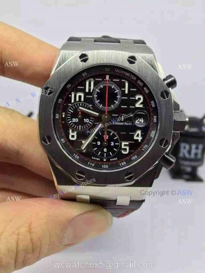 Swiss 3126 Replica Audemars Piguet Black Dial Number Black Leather 1