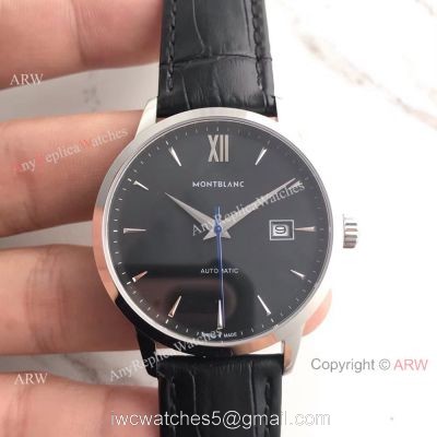 Montblanc Meisterstuck Black Face Black Leather Mont Blanc Knock off Watch 1