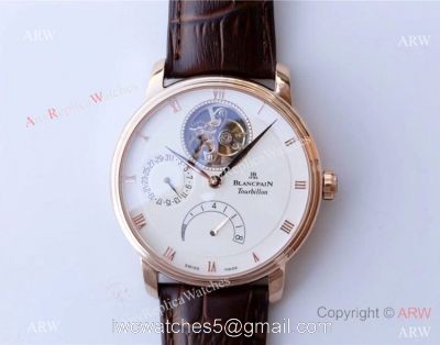 Best 1:1 Copy JB Factory Blancpain Villeret REAL Tourbillon 8 Jours Watch Rose Gold 1