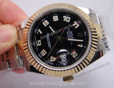 Swiss Quality Replica Rolex Datejust 41 Black Watch Two Tone Arabic Markers 1