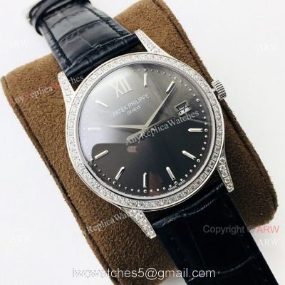Super Clone Patek Philippe Calatrava PFF V2 Cal 9015 Watch Diamond Bezel Rhodium Dial 1