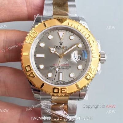 Swiss Copy Rolex Yacht-master 2836 Watch 2-Tone Gray Face 1