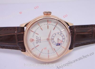 Rolex Cellini DUAL TIME Rose Gold Case White Face Copy Watch 1