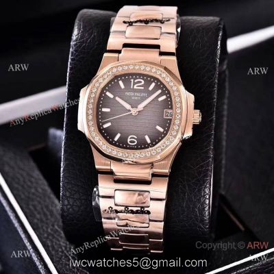Copy Patek Philippe Nautilus Womens Rose Gold and Diamond 35mm watch Swiss Quality 1