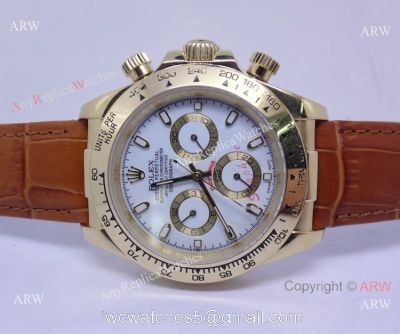 Rolex Daytona White Face Gold Case Brown Leather Band Replica Watch 1