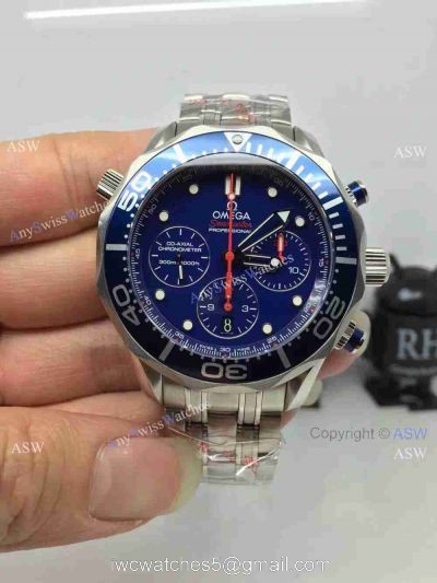 Grade 1A Swiss Omega Seamaster 300 Replica Watch SS Blue Chronograph Dial 1