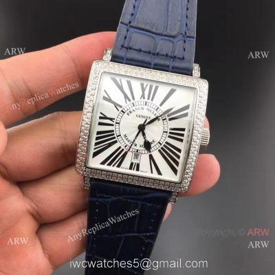 Clone Franck Muller Master Square Blue Leather Diamond Bezel Watch 1