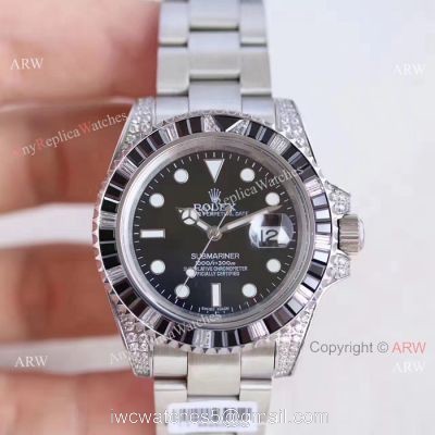Asian ETA Rolex Submariner Watch Stainless Steel Black Diamond Bezel 1