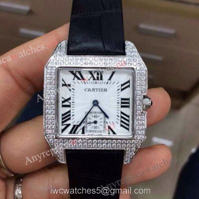 Cartier Santos Diamond Replica Watch White Roman Dial Quartz Movement 1