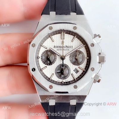 BF Replica Audemars Piguet Royal Oak Chronograph Watch White Face Rubber Strap 1