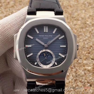Swiss Grade 1 Patek Philippe Moonphase Replica Watch Nautilus Black Dial 40mm 1