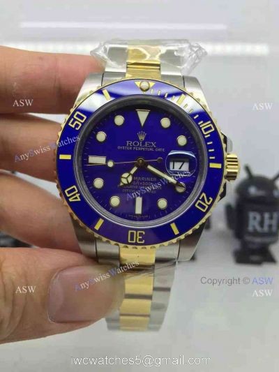 Swiss 2836-2 Rolex Submariner Gold Blue Replica Watch 1