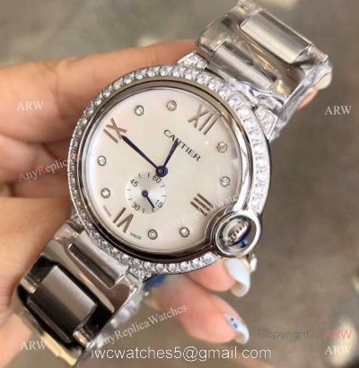 Stainless Steel Diamond White Dial Womens Fake Cartier Watch 1