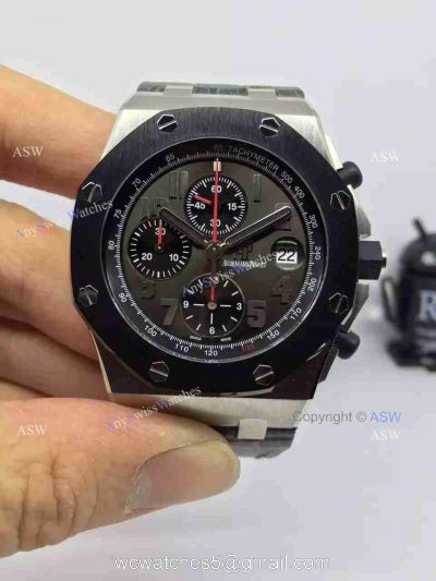 Replica Audemars Piguet Watch Stainless Steel Gray Dial Black Case Black Leather 1