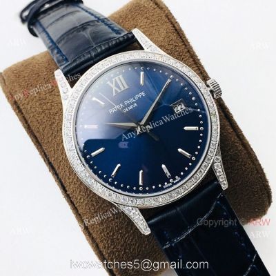 Swiss Copy Patek Philippe Calatrava PFF V2 Version Watch Blue Dial Diamond Bezel 1