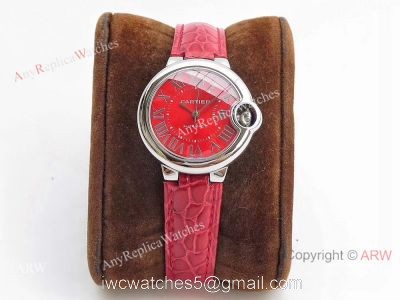 Swiss Ballon Bleu Cartier Watch Copy SS Red Dial Automatic 33mm 1