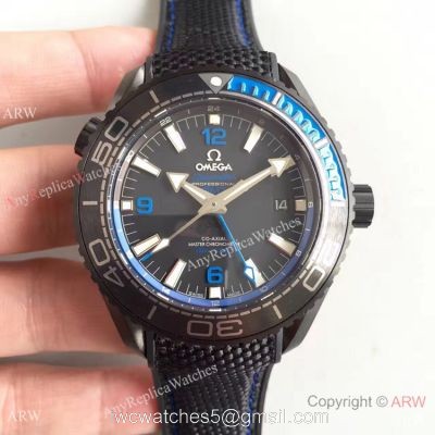 Swiss Replica Omega Seamaster Planet Ocean Deep Black GMT Ceramic Blue Watch 1