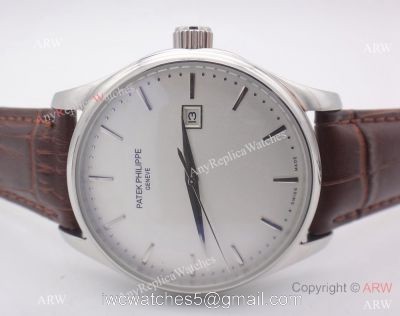 Best Patek Philippe Replica Automatic Watch Stainless Steel / Brown Leather Strap 1