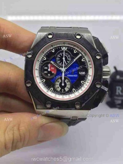 High Quality Copy Audemars Piguet Grand Prix Blue Face Black Rubber Swiss Mens Watch 1