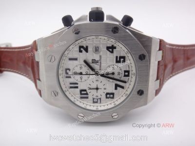 Cheap Audemars Piguet Replica Watches Royal Oak SS White Chronograph Brown Leather Band 1