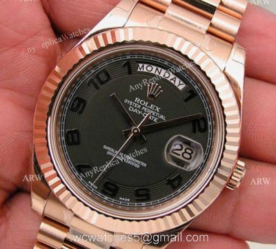 Replica Rolex Day-Date II Watch Black Arabic Dial Rose gold 1