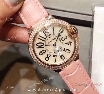 Womens Fake Cartier Watch Ballon Bleu Rose Gold Diamond Bezel Quartz 36mm 1