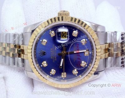 Replica Rolex Datejust Diamond Dial Blue Face 2-Tone Watch For Men 1