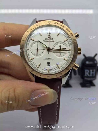 Copy Swiss Omega Speedmaster Chronograph Watch Rose Gold Leather Strap 1