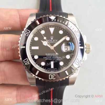 Stainless Steel Black Dial Submariner Rolex Rubber Strap Watch New Upgraded 1
