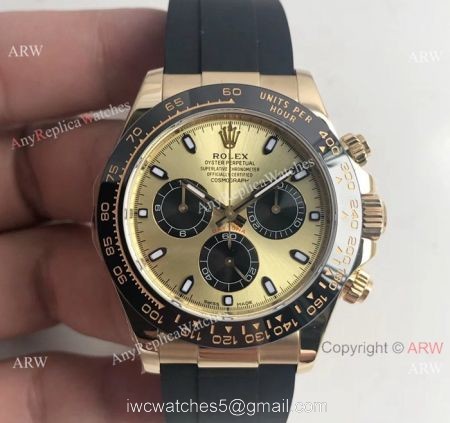Copy Daytona Gold Case Black Rubber watch / AR Factory rolex watch 1