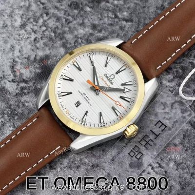 Swiss ETA 8800 Movement Omega Seamaster Superluminova Leather Strap Watch 1