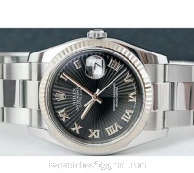 Replica Rolex Datejust Men Watch SS Black Sunburst Dial 1