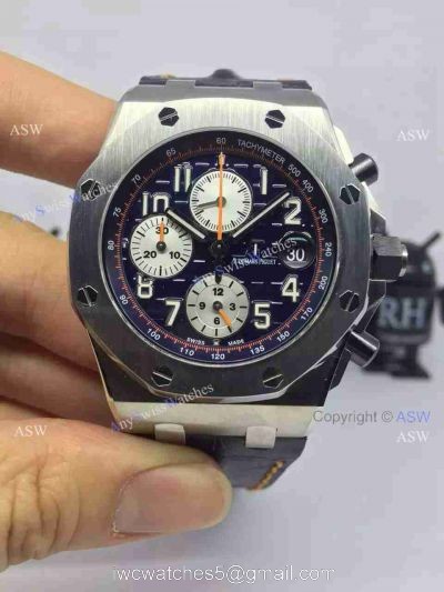 Swiss Knockoff Audemars Piguet Watch SS Blue Dial Blue Leather 1