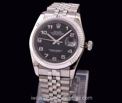 Real Swiss ETA3135 REPLICA ROLEX DATEJUST WATCH SS BLACK ARABIC SWISS 1