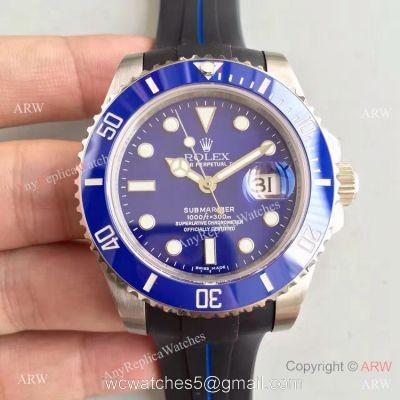 New Upgraded Copy Submariner Blue Dial Rubber B Bracelet / Rolex Rubber Strap Watch 1