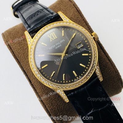 Swiss Replica Patek Philippe Calatrava V2 version Yellow Gold Diamond Watch 1