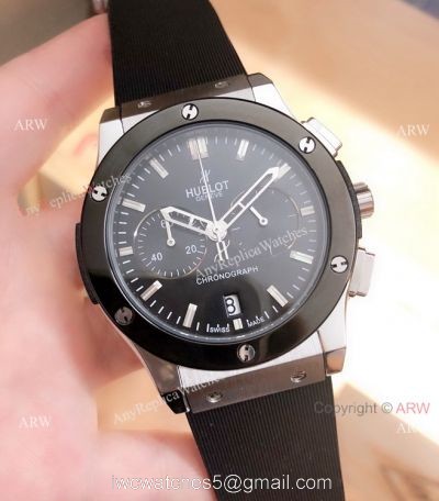 New Replica Hublot Classic Fusion Chrono Watches Black Bezel Black Rubber Band 1