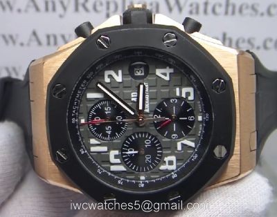 Audemars Piguet Replica Royal Oak Replica Watch Rose Gold &038; Black Rubber Straps 1