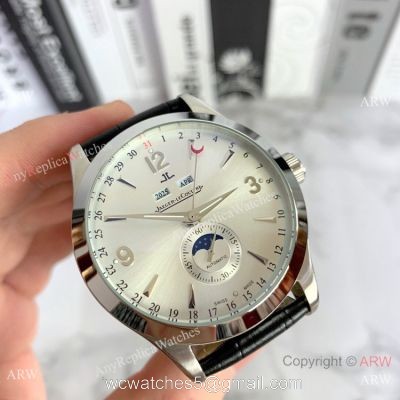 Copy Jaeger-LeCoultre Master Calendar Watch Silver Face Black Leather strap 1