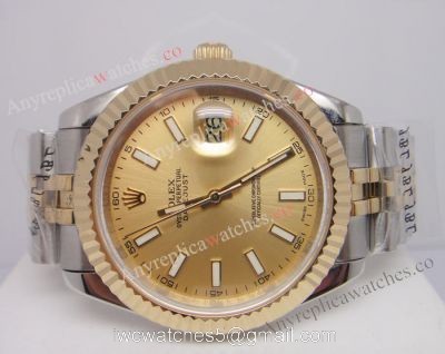 (EW) Clone Swiss ETA3255 Replica Rolex Datejust II Watch 2-Tone Jubilee Band Gold Dial 41mm 1