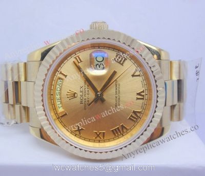 High Quality Replica Yellow Gold Rolex Day-Date II Watch 41mm Gold Dial 1