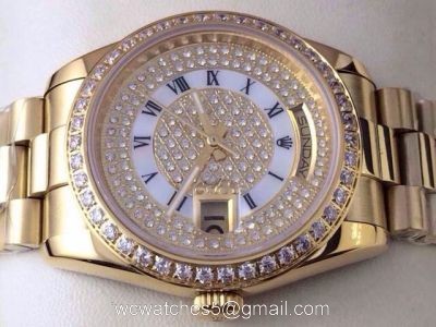 Rolex Day Date Diamond &038; Roman Watch Yellow Gold Buy Replica Watch 1
