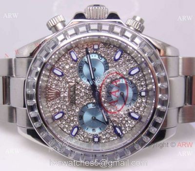 New Style Replica Rolex Daytona SS Diamond Dial Watch- Ice blue Sub-Dial 1