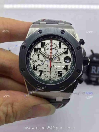 Swiss Audemars Piguet Pride of Mexico Replica Watch SS White Chronograph Black Leather 1