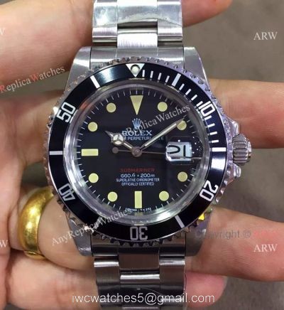 New Single Red Rolex Vintage Submariner Replica Watch Black Dial Thick Plexiglass Crystal 1
