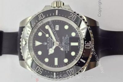 NEW UPGRADED Rolex Deepsea 44mm Replica Watch Black Dial Black Rubber Strap 1