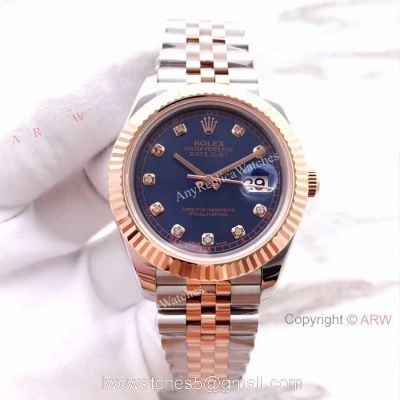 (EW) ETA3255 Rolex Everose Replica Watch Datejust II 41mm Blue Diamond 1